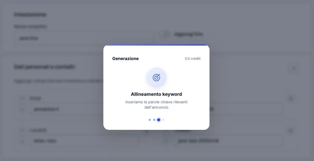 Stepper CV su misura durante l'allineamento delle keyword dell'annuncio