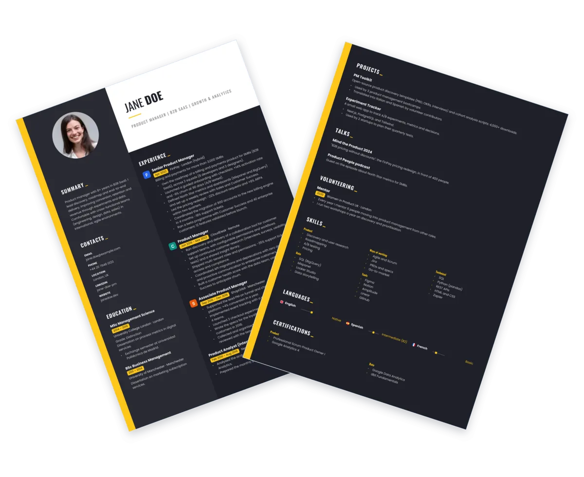 Sample CV with the Spotlight template