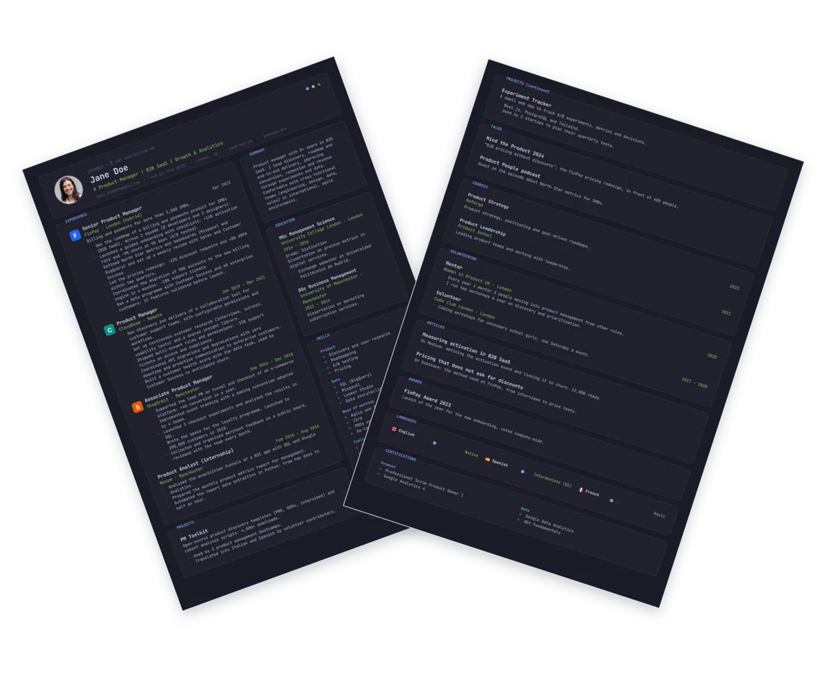 Sample CV with the Terminal template